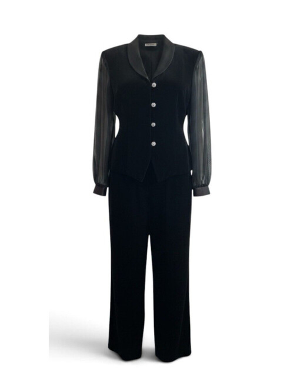 Vtg Another Thyme M/L Black Velvet Pant Suit Long Sleeve Rhinestone Whimsigoth